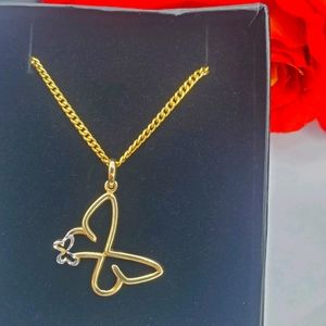 14kt Solid Two-Tone - Butterfly & Cuban Link Chain